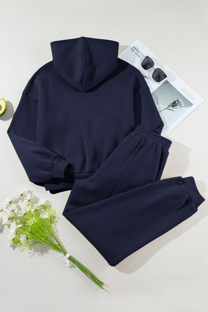 Gray Solid Exposed Seams Hoodie and Joggers Activewear Set
