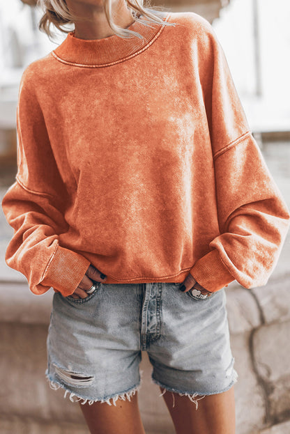 Orange Washed Drop Shoulder Crewneck Sweatshirt Oversized