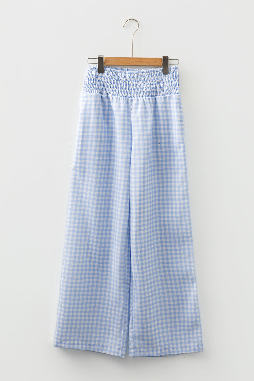 Plaid Smocked High Waist Wide Leg Casual Pants