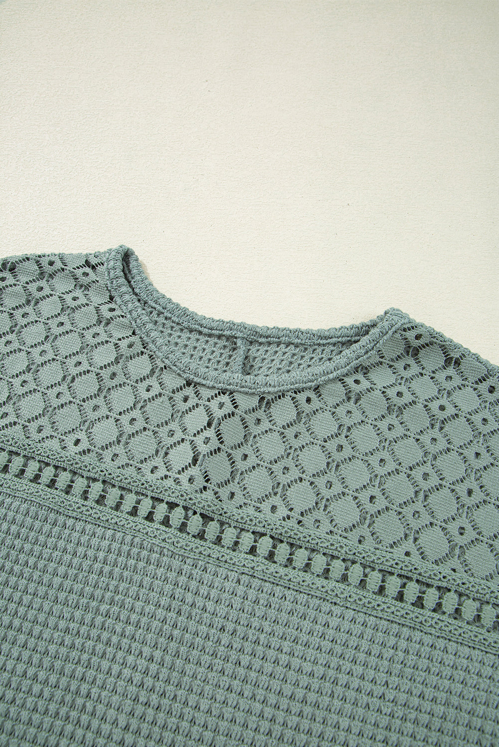 Mist Green Lace Patchwork Waffle Knit Summer Top