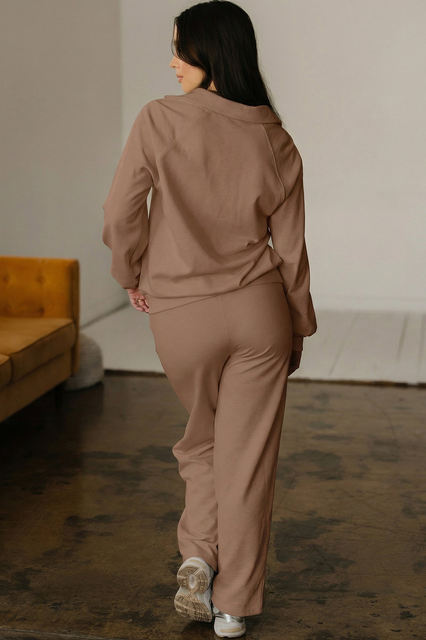 Light Grey Polo Collar Pullover & Drawstring Sweatpants Set