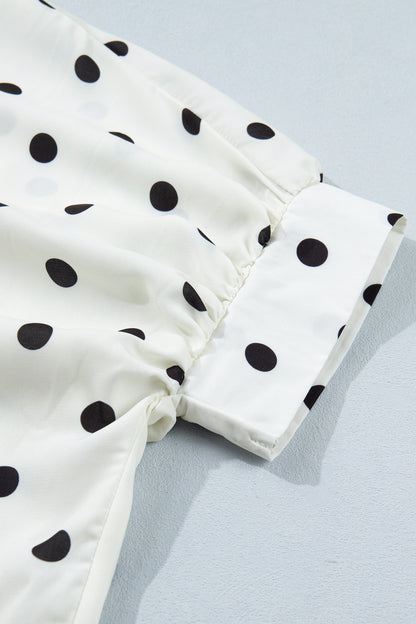 Beige Polka Dot Button Up Dolman Sleeve Loose Blouse