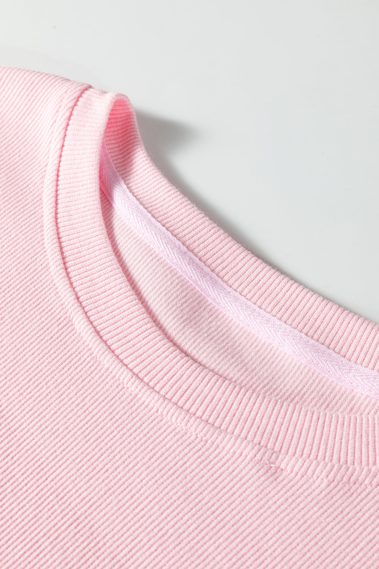 Pink XOXO Heart Embroidered Ribbed Knit Valentines Sweatshirt