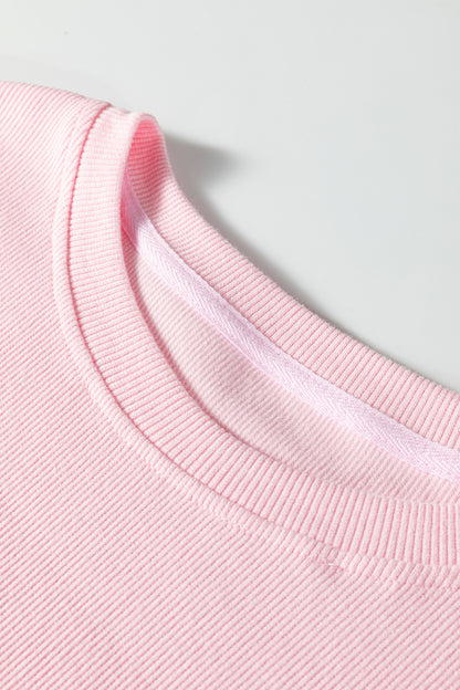 Pink XOXO Heart Embroidered Ribbed Knit Valentines Sweatshirt