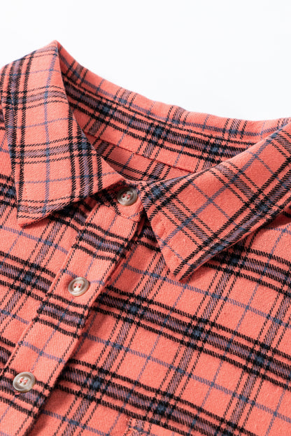 Plaid Long Sleeeve Side Split Distressed Hem Shirt