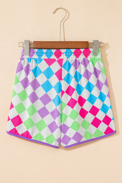 Checkered Drawstring High Waist Casual Lounge Shorts