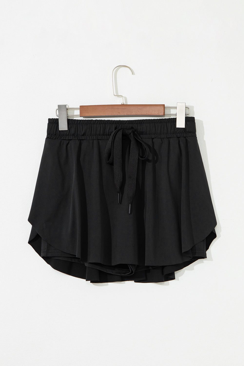 Black High Waist Drawstring Tennis Skort with Lining
