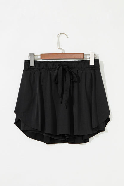 Black High Waist Drawstring Tennis Skort with Lining