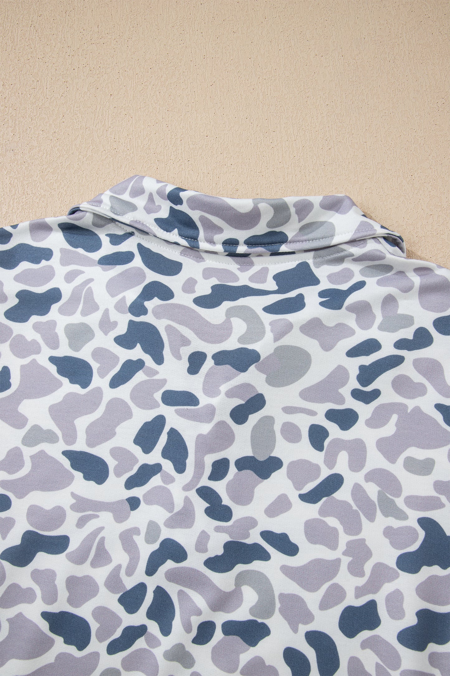 Camo Zip Collar Pullover Sweatshirt with Kangaroo Pocket