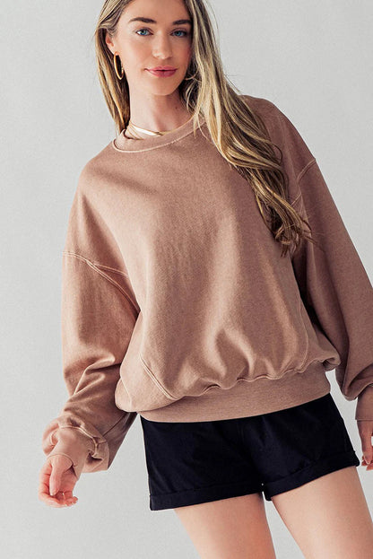 Orchid Petal Exposed Seam Batwing Sleeve Drop Shoulder Sweatshirt