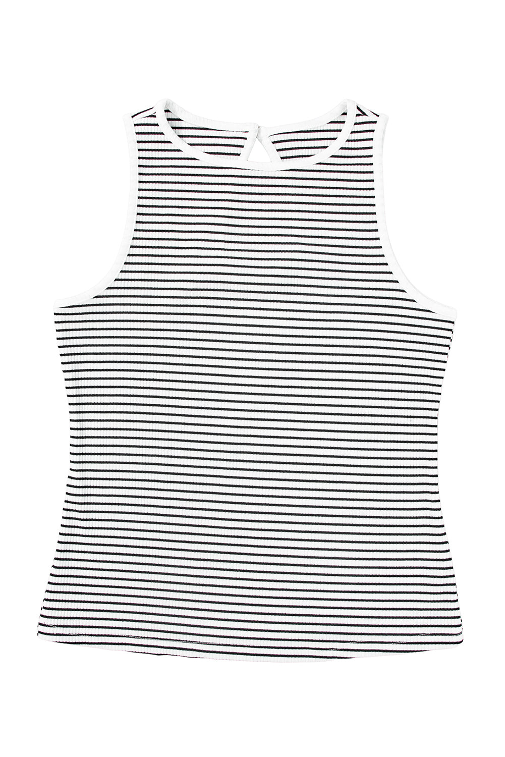 Black White Striped Ribbed Knit Sleeveless Tank Top