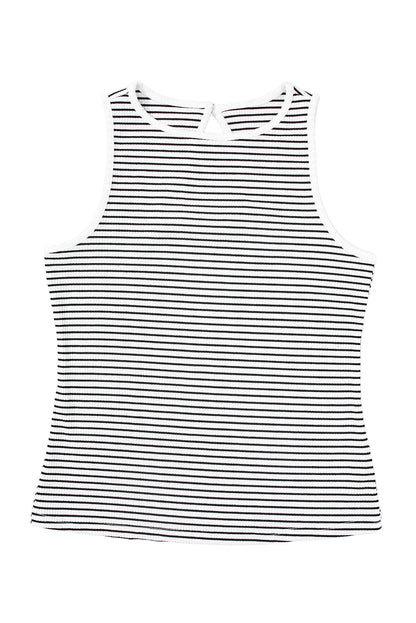 Black White Striped Ribbed Knit Sleeveless Tank Top