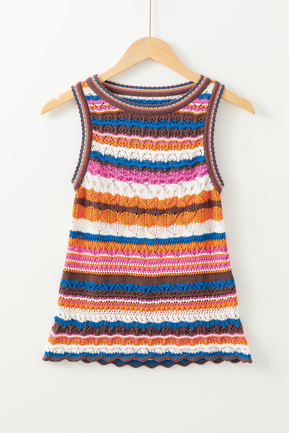 Boho Striped Crochet Knit Tank Sleeveless Sweater
