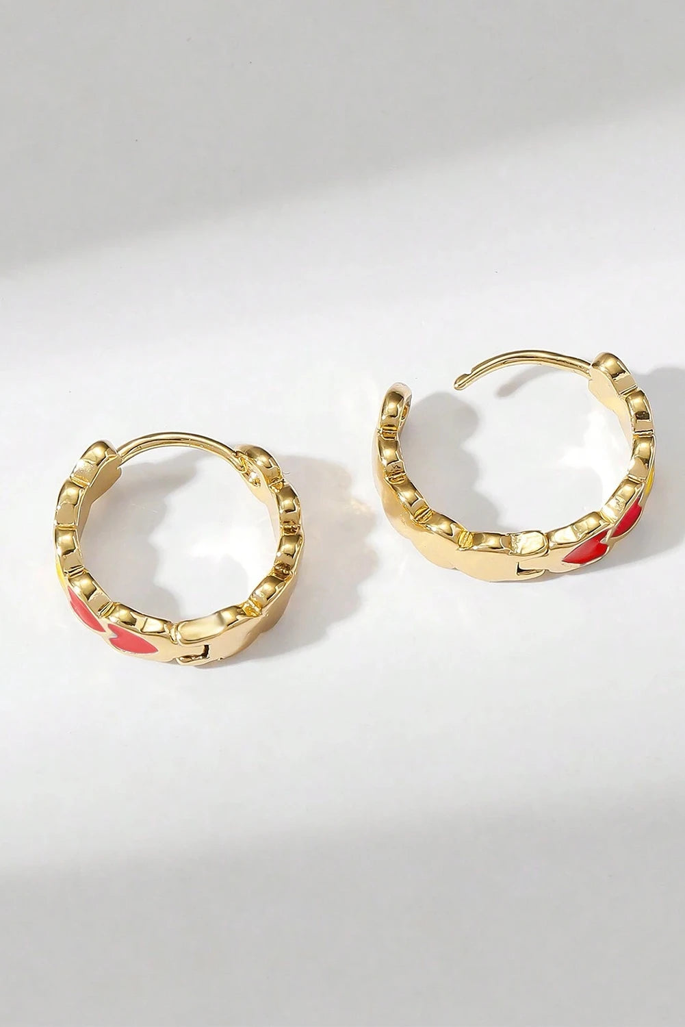 White Heart Gold Plated Small Hoop Earrings