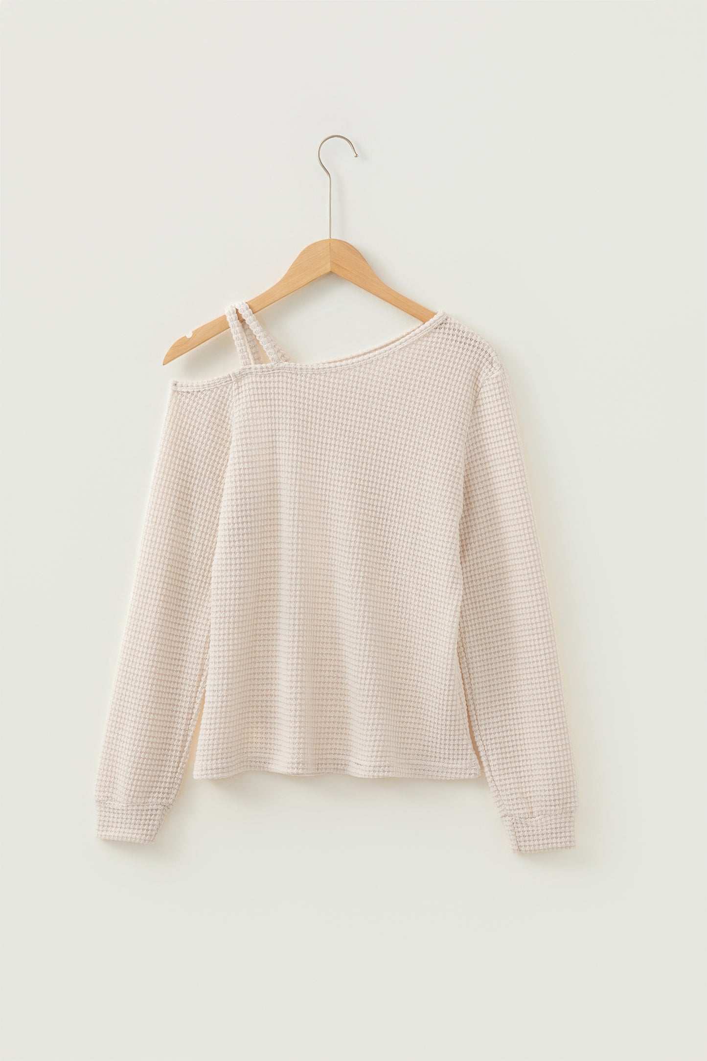 Textured Knit Asymmetrical Shoulder Long Sleeve Top