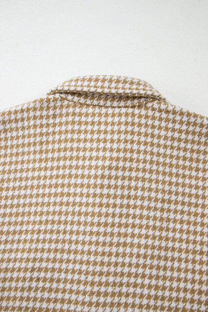 Khaki Houndstooth Color Contrast Textured Patchwork Shacket