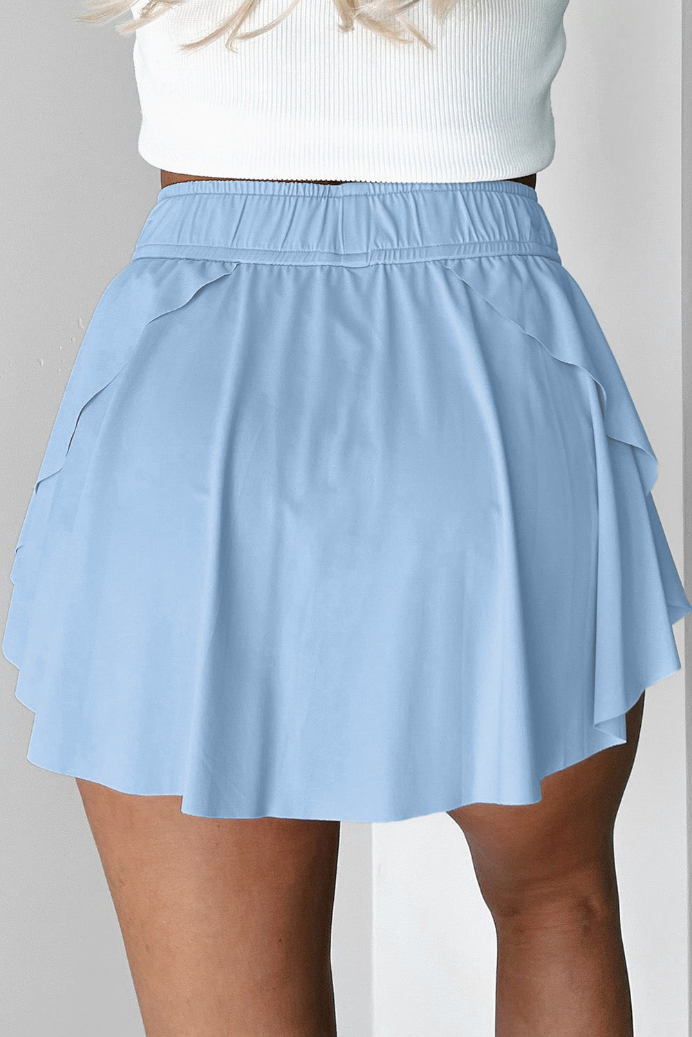 Black High Waist Drawstring Tennis Skort with Lining