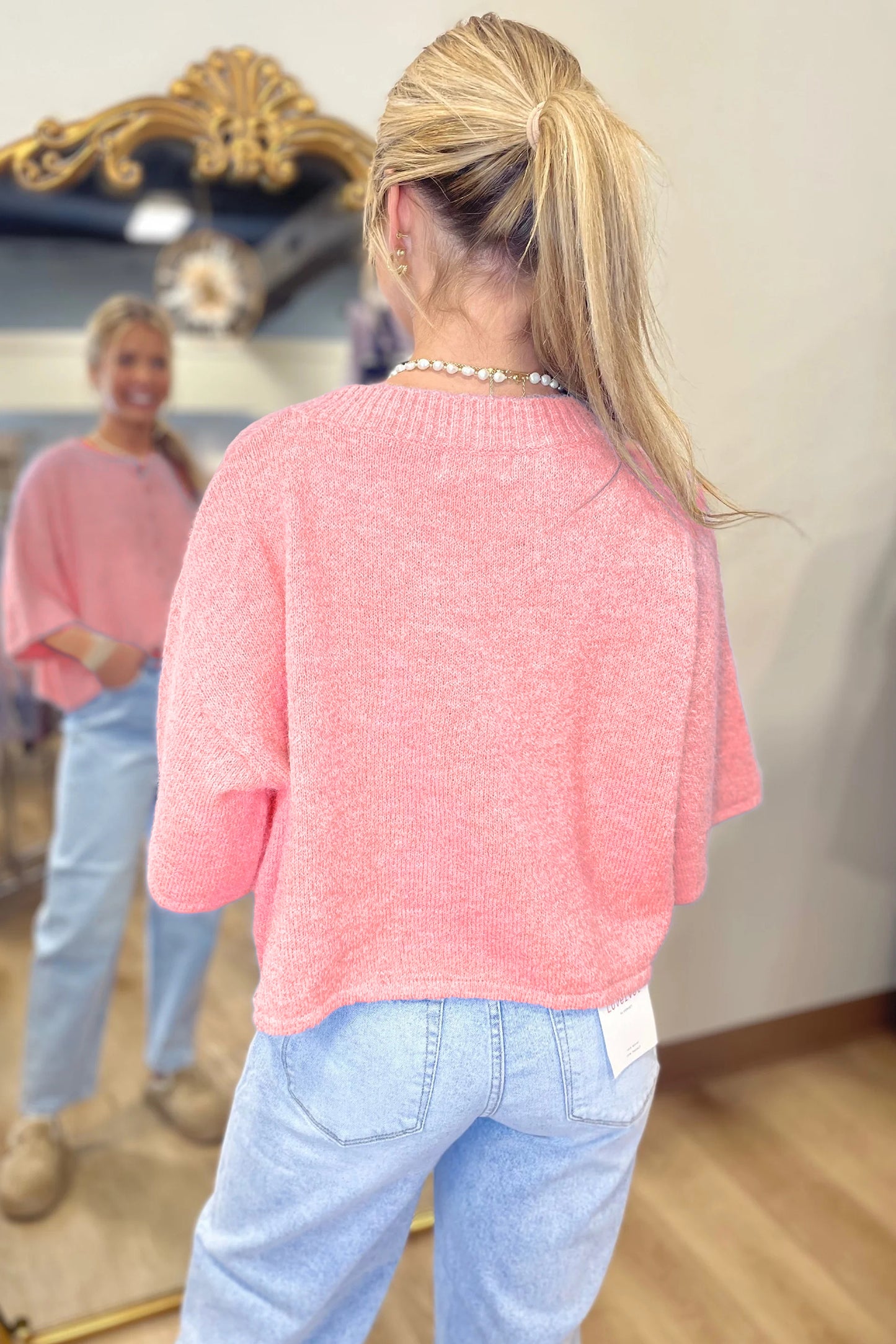 Lavender Boxy 3/4 Sleeve Button Down Knit Cardigan