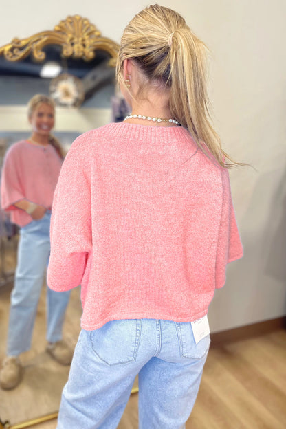 Lavender Boxy 3/4 Sleeve Button Down Knit Cardigan
