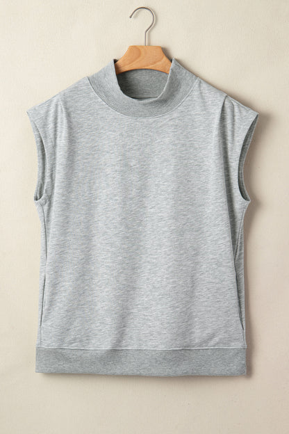 High Neck Cap Sleeve Loose Casual Top
