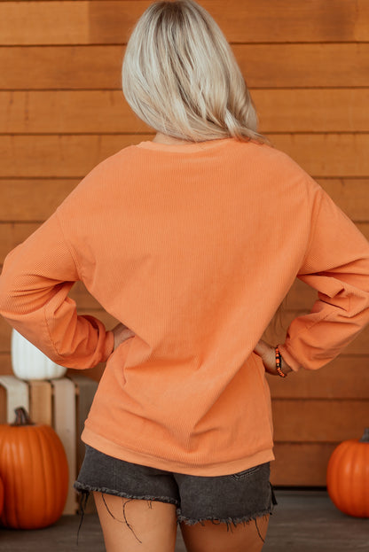 Women's Halloween Ghost Patch Ribbed Knit Sweatshirt