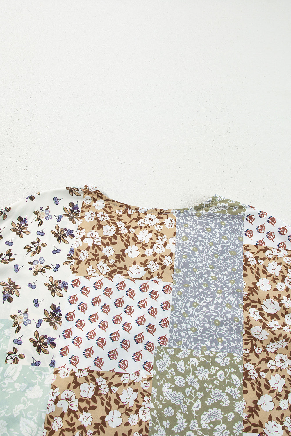 Floral Patchwork Print Button Front Puff Sleeve Blouse