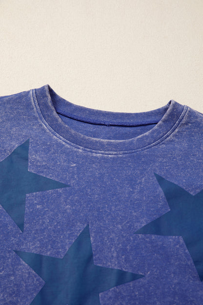 Blue Star Print Mineral Wash Flag Day Independence Tee