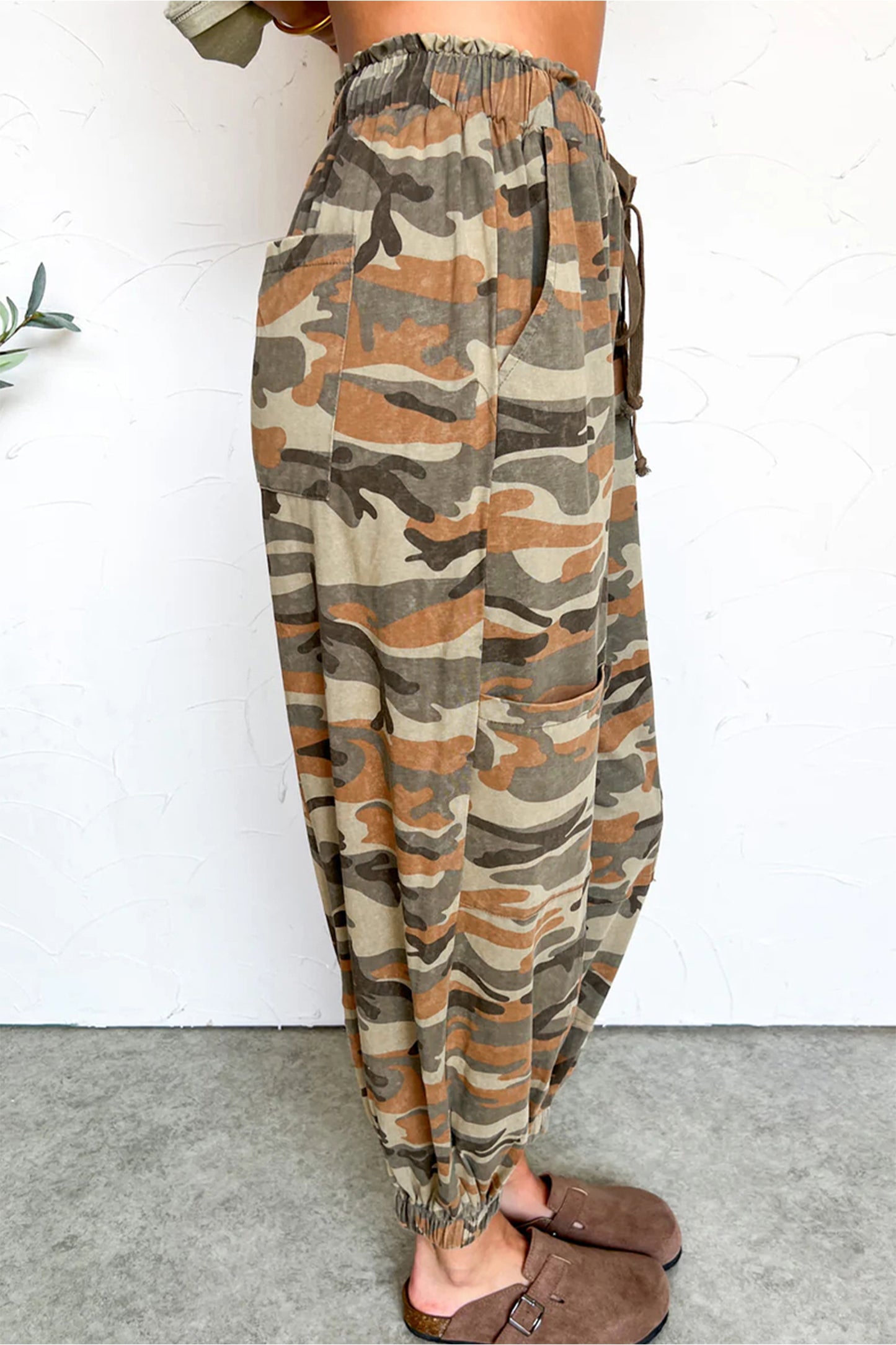 Camo Print Drawstring Elastic Waist Jogger Pants