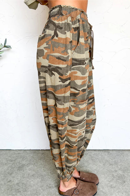 Camo Print Drawstring Elastic Waist Jogger Pants