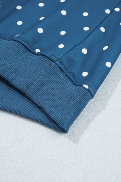 Polka Dot Button Collar Pullover Sweatshirt