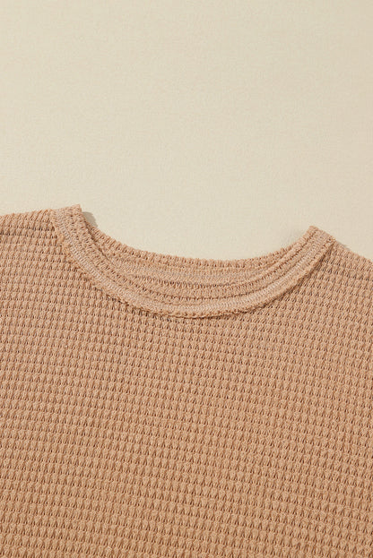Black Waffle Knit Oversized Top with Side Slits
