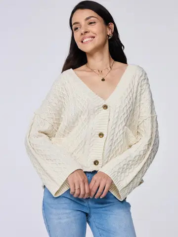 Apricot  Cozy Cable Knit Cropped Cardigan with Button Front