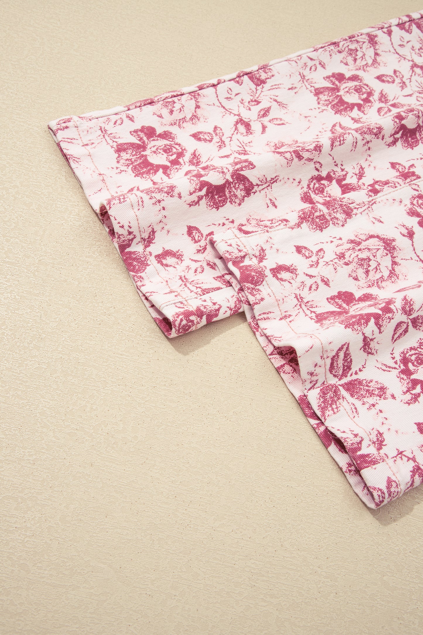 Pink Vintage Floral Print Wide Leg Denim Pants