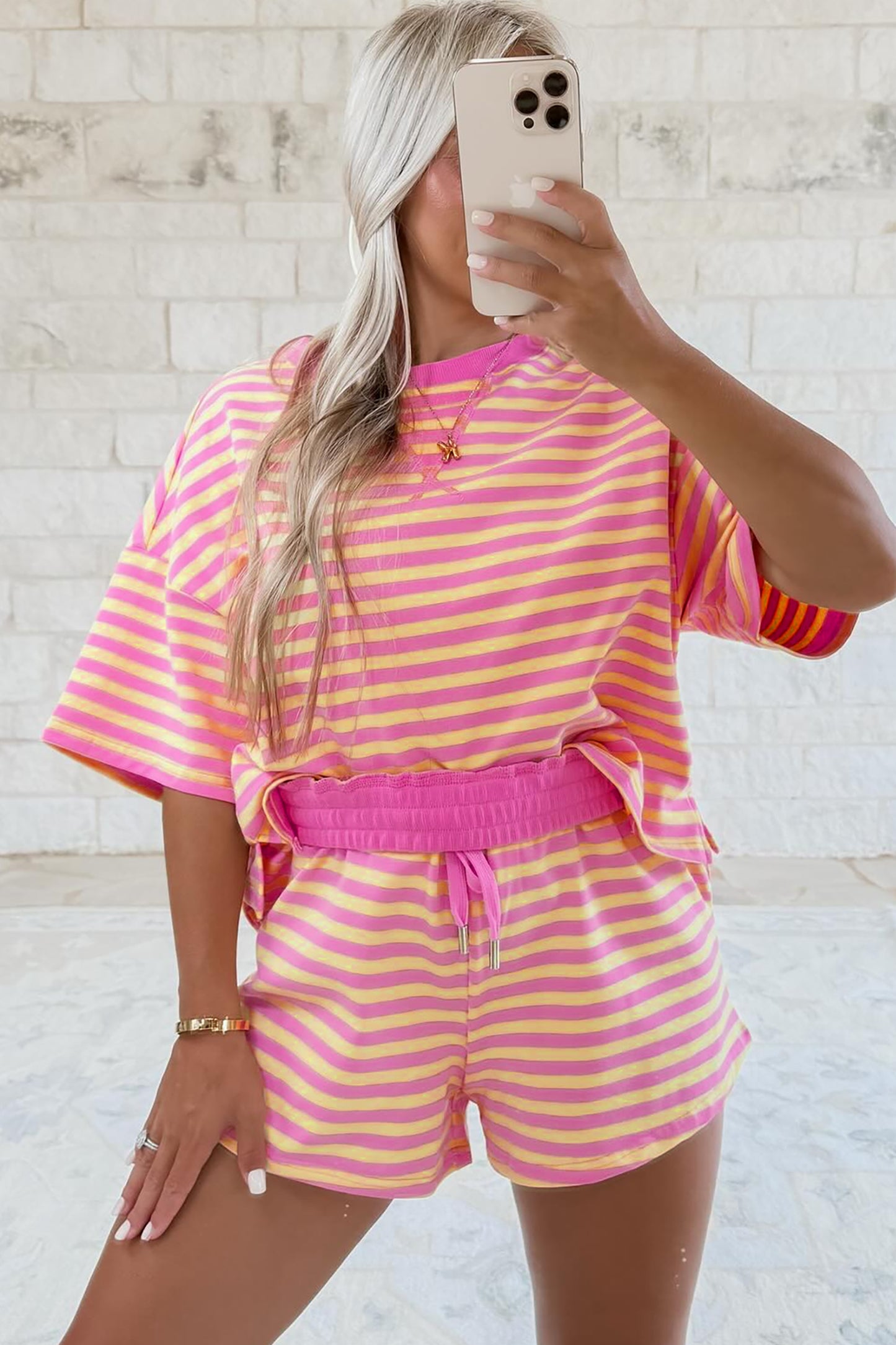 Striped Two Piece Lounge Set Womens Tee and Shorts
