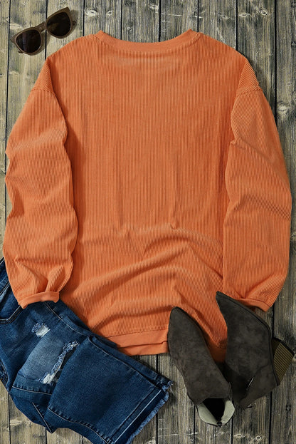 Orange Thankful Ribbed Crewneck Thanksgiving Sweatshirt