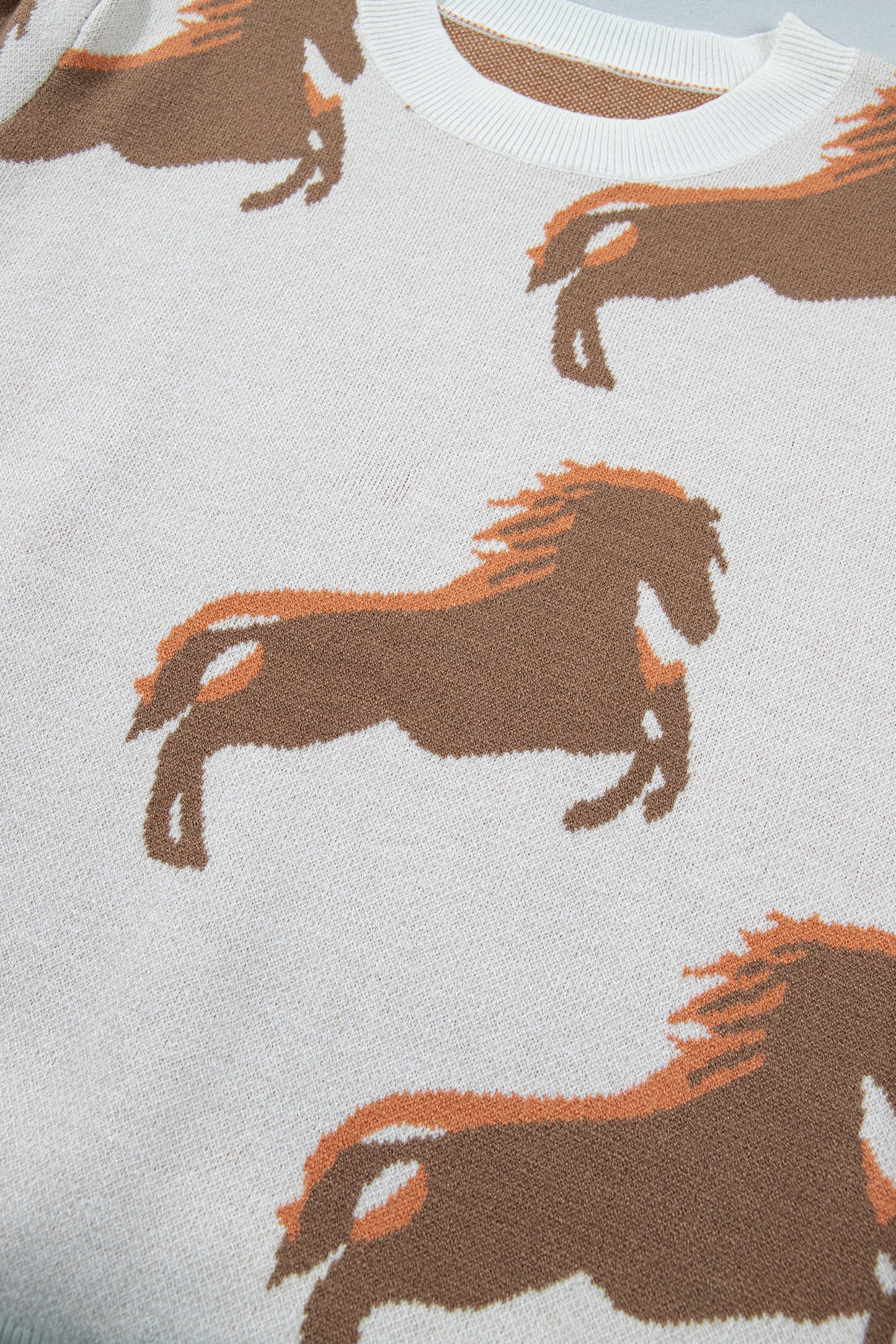 Western Horse Print Puff Sleeve Knit Sweater Top