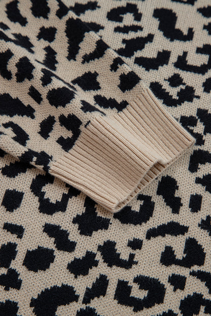 Leopard Drop Shoulder Chunky Knitted Cardigan Sweater