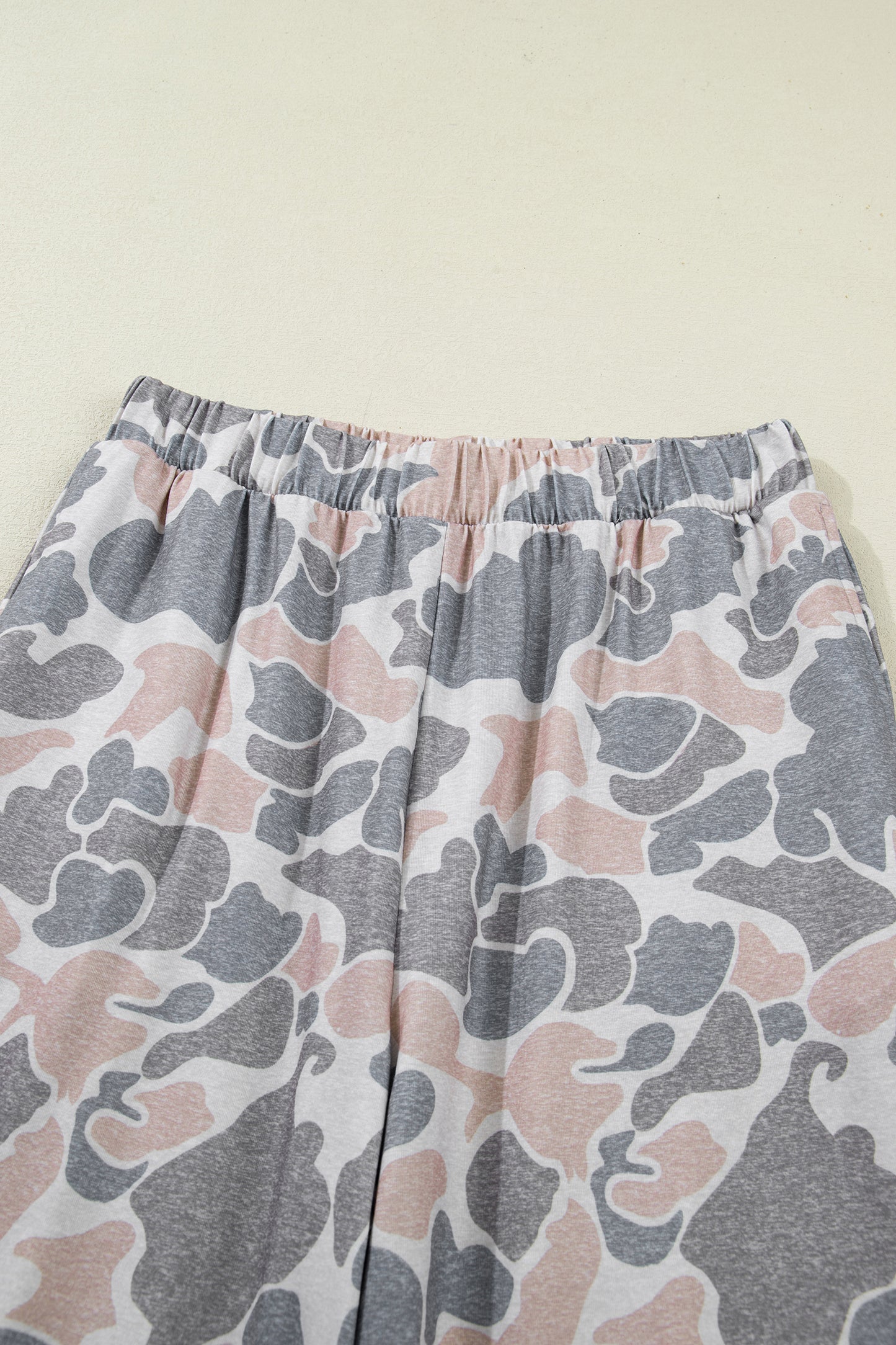 Camo Print Cotton Tee & Wide Leg Lounge Set