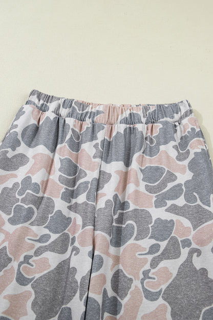 Camo Print Cotton Tee & Wide Leg Lounge Set