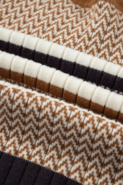 Women's Slim Fit Knit Sweater with Stripes and Ribbed Trim