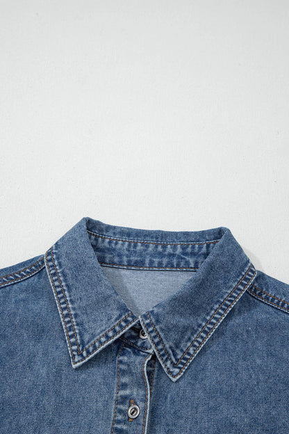 Ashleigh Blue Button Flap Pocket Cuffed Short Sleeve Denim Shirt