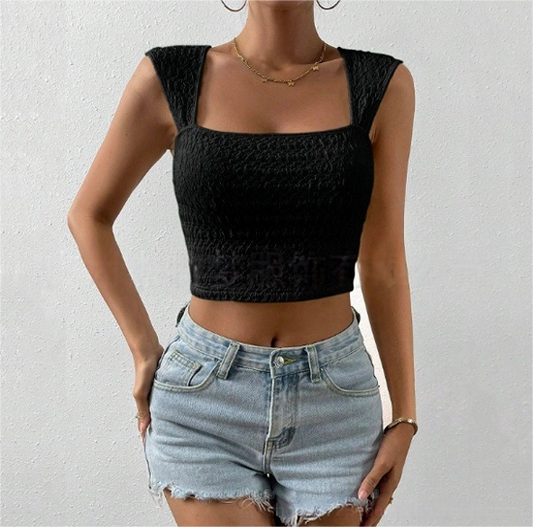 Square Neck Sleeveless Cropped Tank Top for Summer