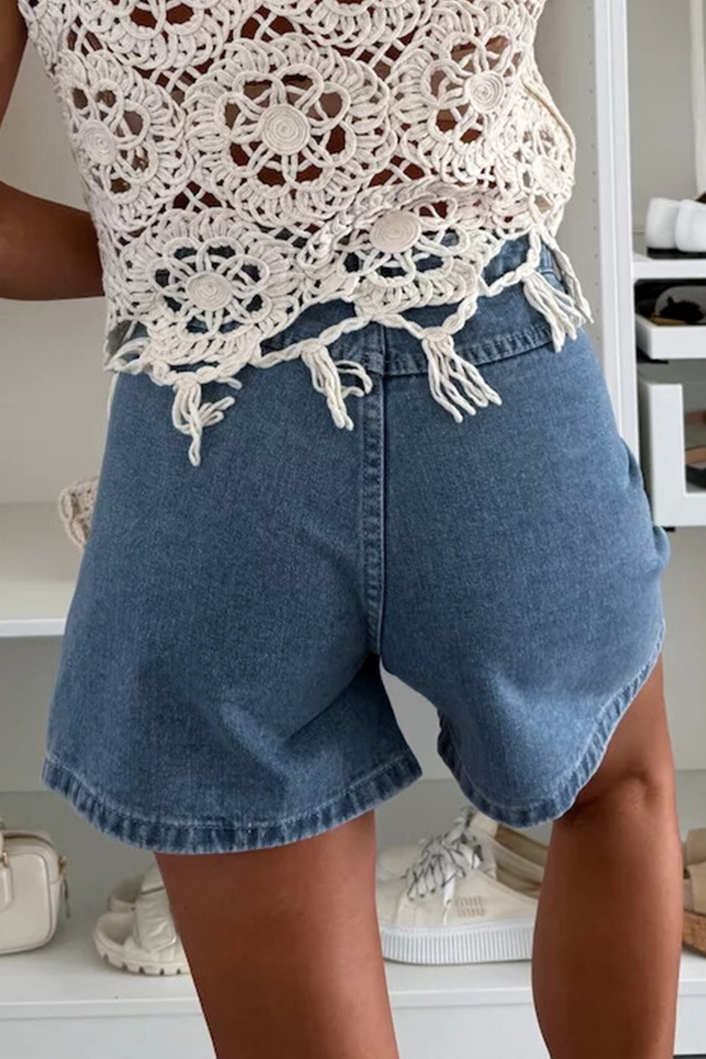 High Waist Flap Pocket Denim Shorts