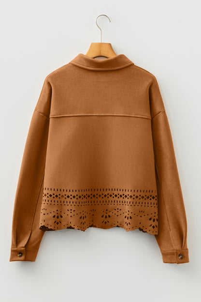 Faux Suede Laser Cut Button Down Retro Western Jacket