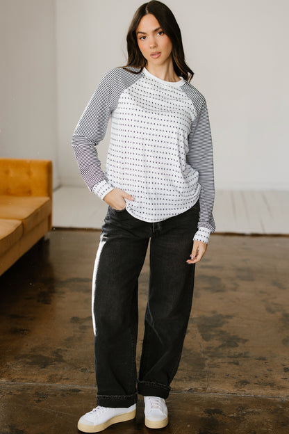 Striped Raglan Sleeve Color Block Long Sleeve Top