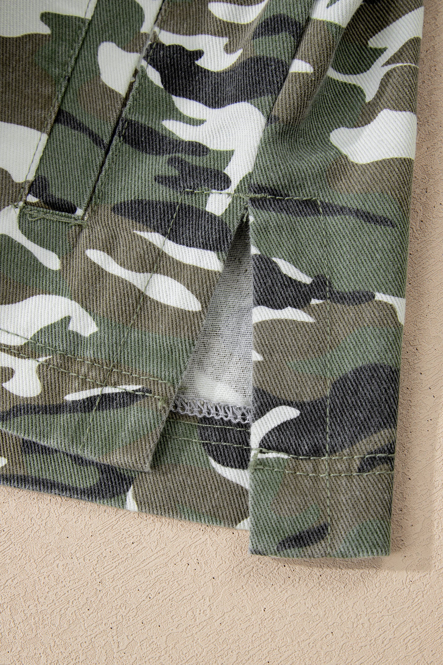 Green Camo Loose Denim Jacket with Chest Pockets