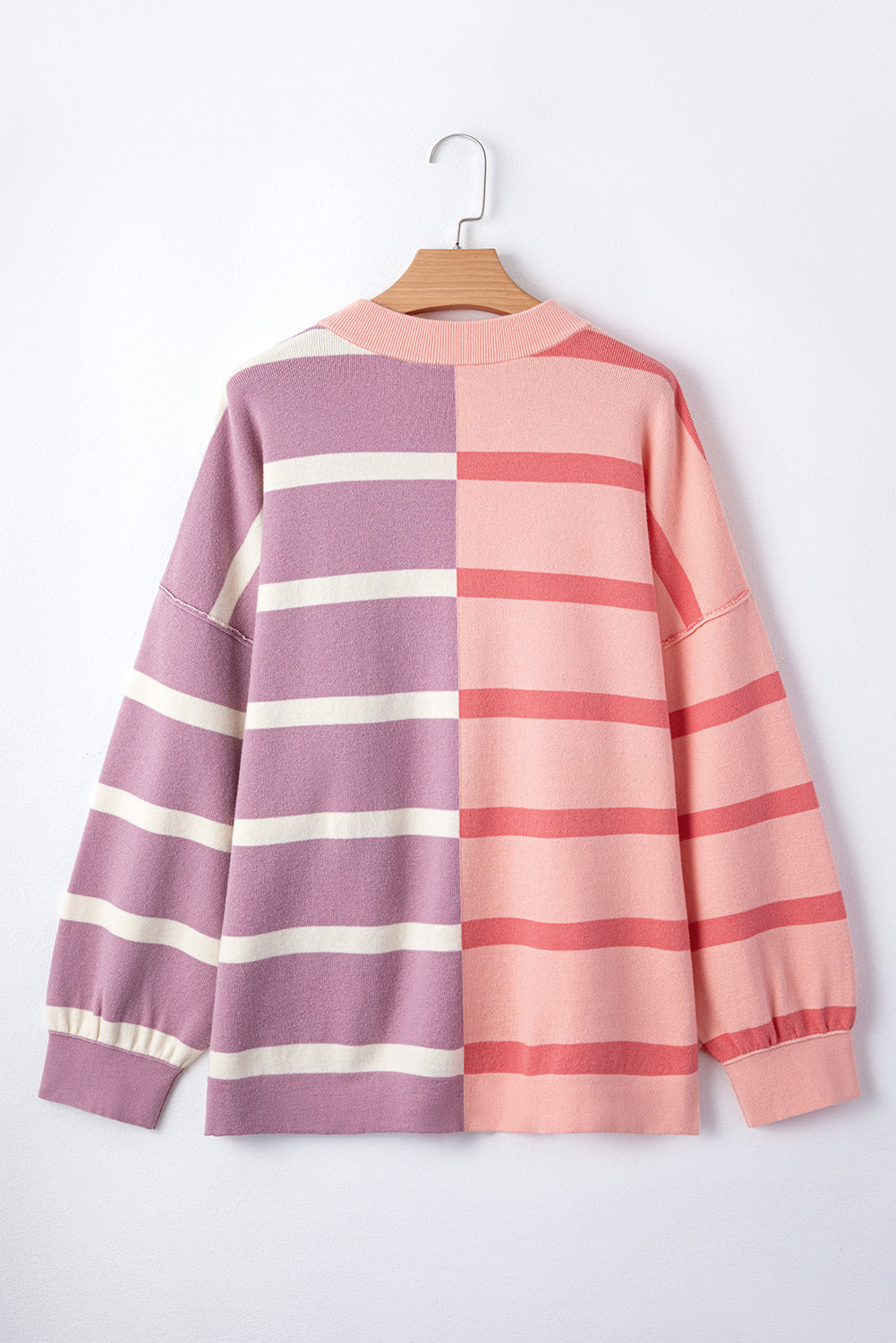 Neutral Colorblock Knit Sweater – Oversized Fit Pullover