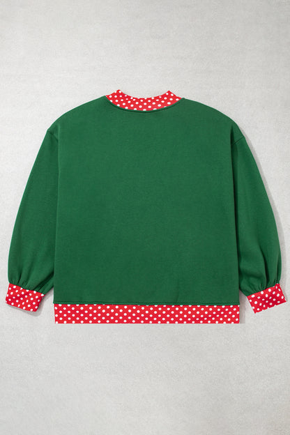 Polka Dot Trim Plus Size Crew Neck Tunic Sweatshirt