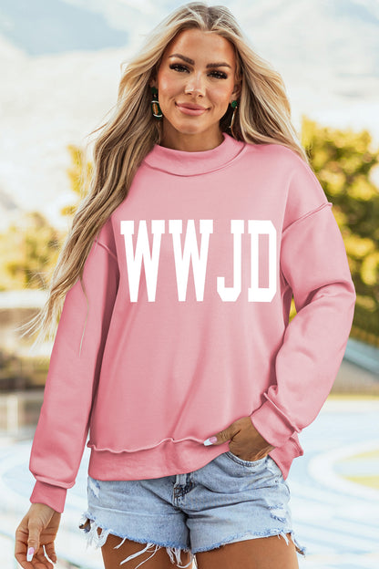WWJD AMEN Graphic Mock Neck Oversized Sweatshirt