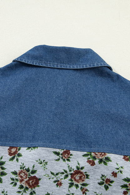 Floral Color Block Polo Henley Button Casual Top
